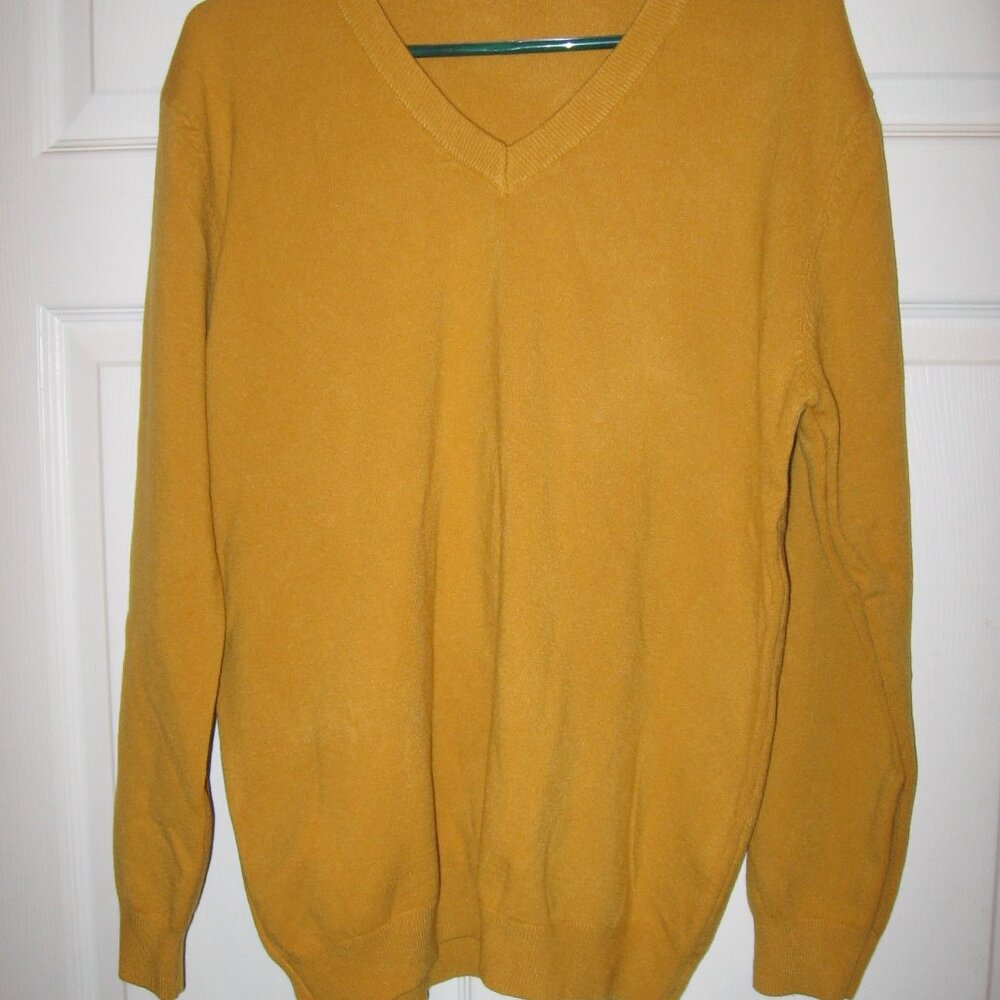 Men's Cotton Knitted Sweater V-Neck Thin Slim Fit Men's Large New Mustard Yellow